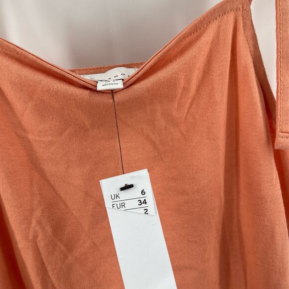 TOPSHOP Dress Size 2 Tiered Poplin Midi Peach Orange Casual Summer Ties NWT - Picture 6 of 13